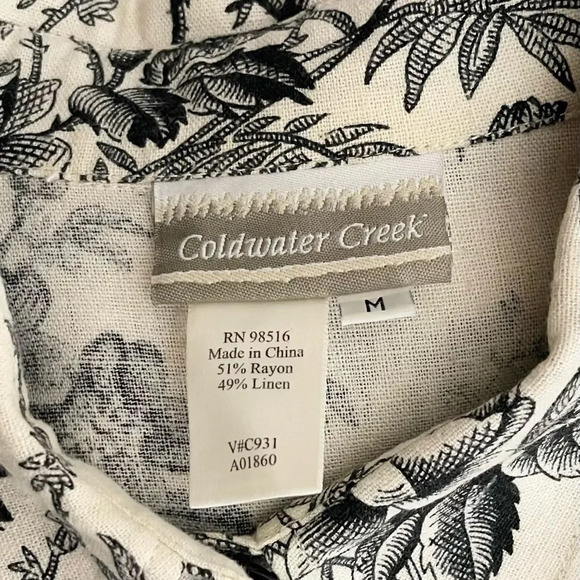 Coldwater Creek | Button Up Floral Top Linen Blend Cottagecore - Picture 6 of 7